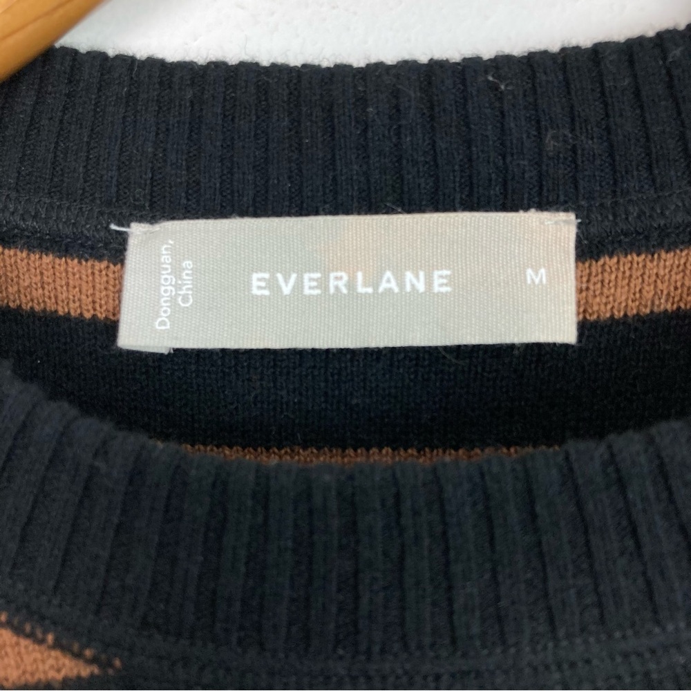 Everlane Black and Brown Striped Crewneck Sweater Medium - Picture 7 of 11